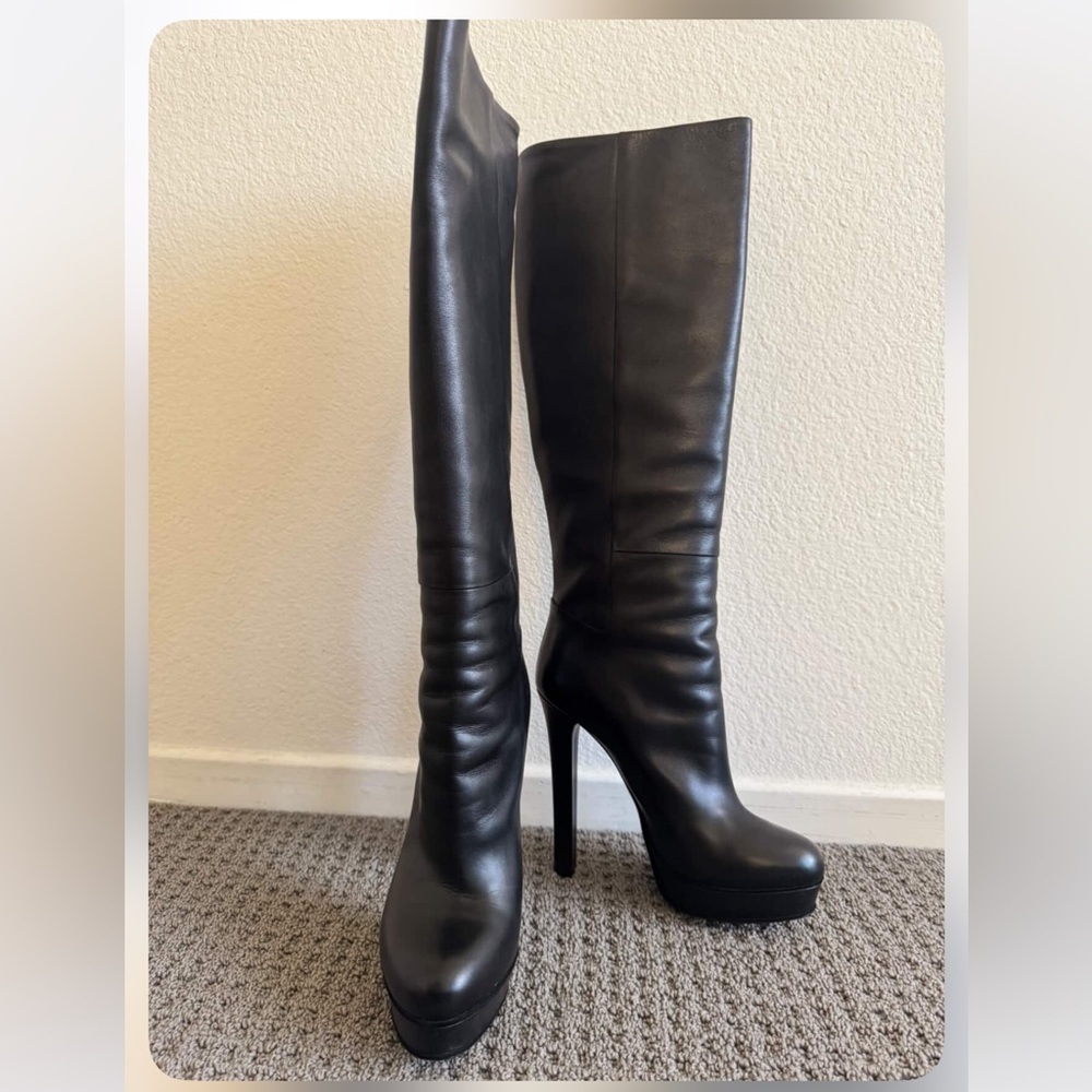 Gucci leather Elegant Black‎ Knee-High Women's Boots 38.5